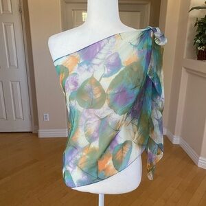 Leaf Print Sheer Scarf Sarong Wrap - Multicolor